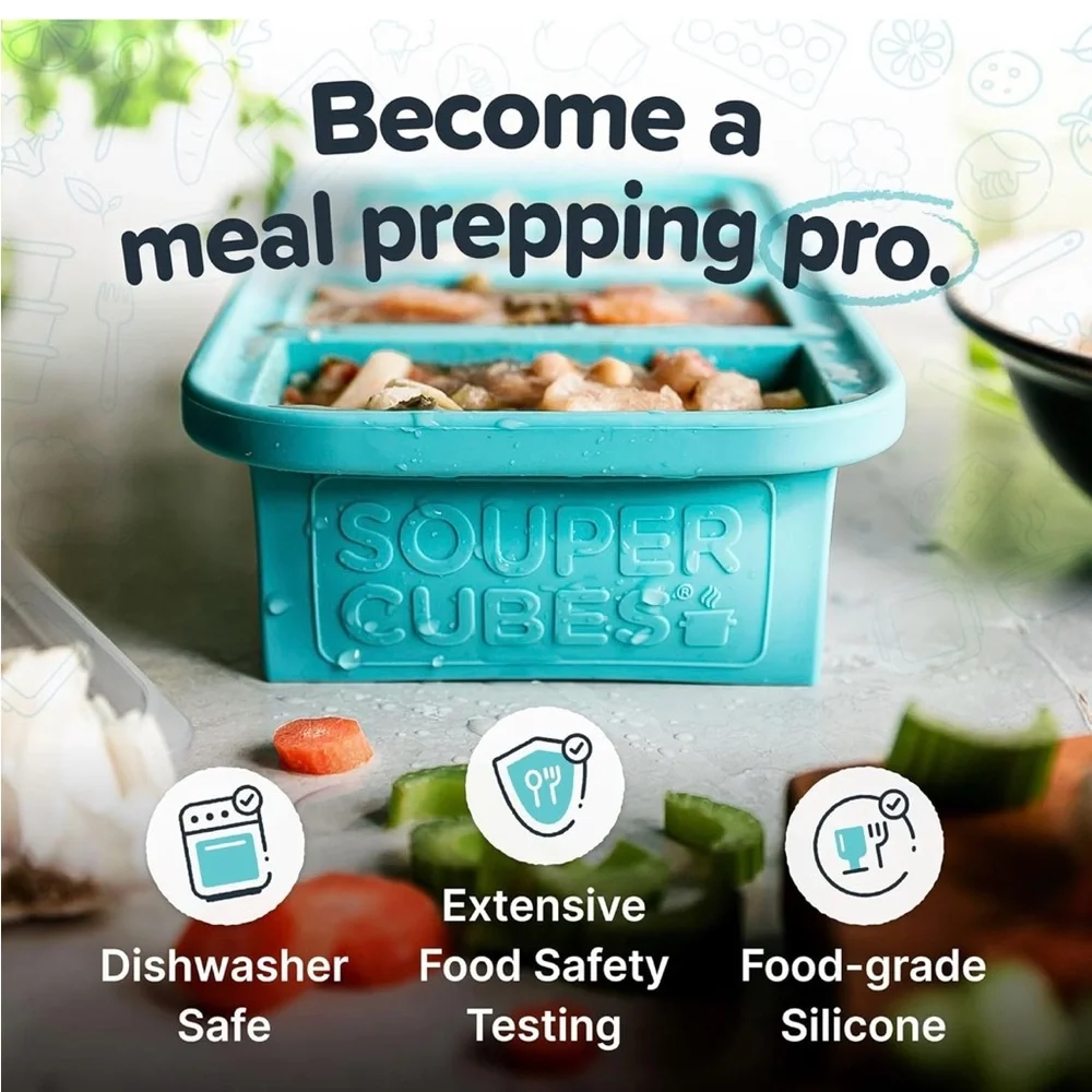 Souper Cubes Aqua Silicone Freezer Tray with lid - Picture 4 of 9